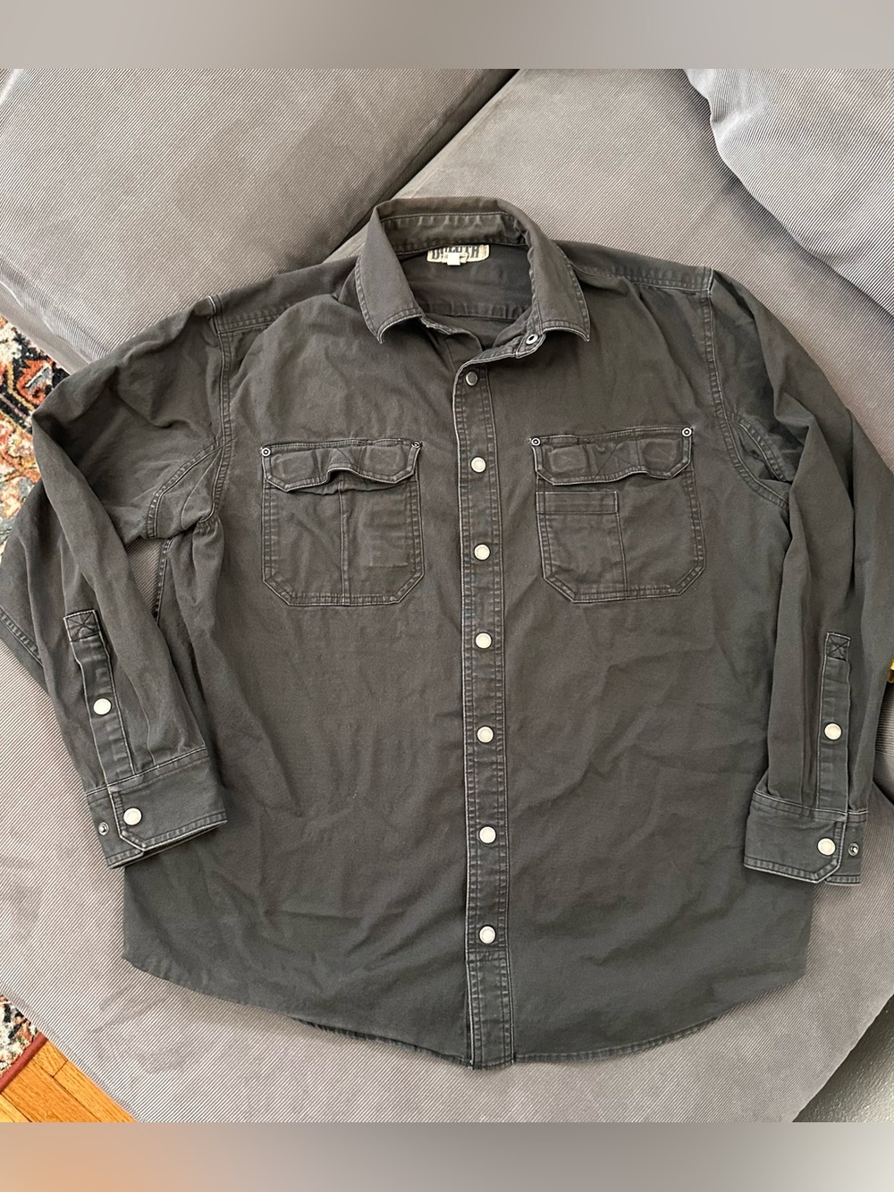 Duluth Trading Shacket Snap Jacket Mens LT Canvas Work Fire Hose Chest Pockets